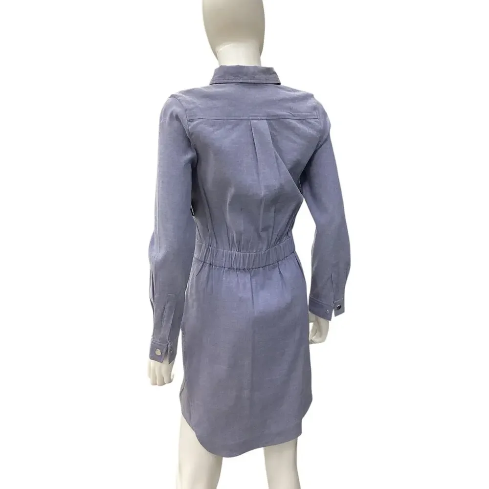 Veronica Beard Button Up Denim Blue Long Sleeve Dress
